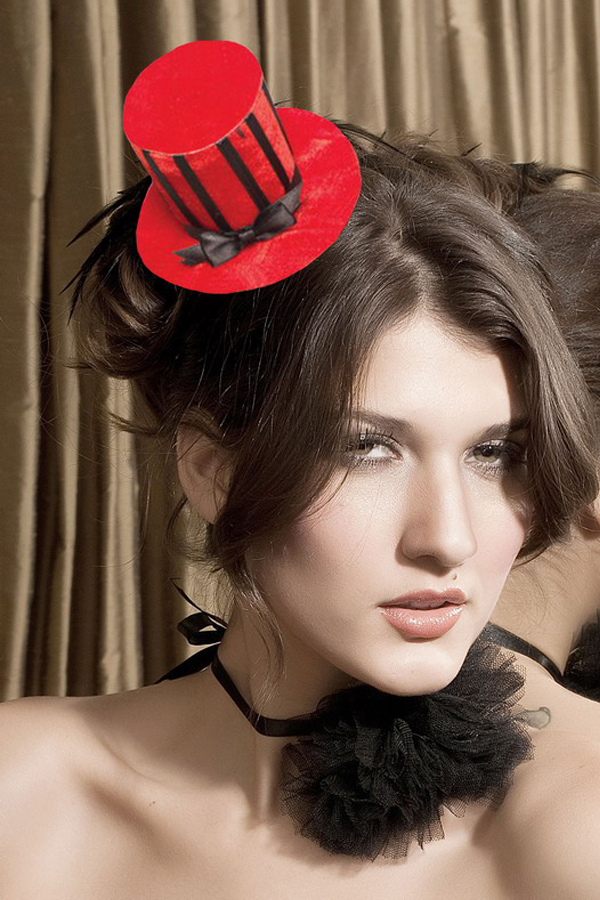 Accessories Red Strips Bowknot Mini Top Hat - Click Image to Close
